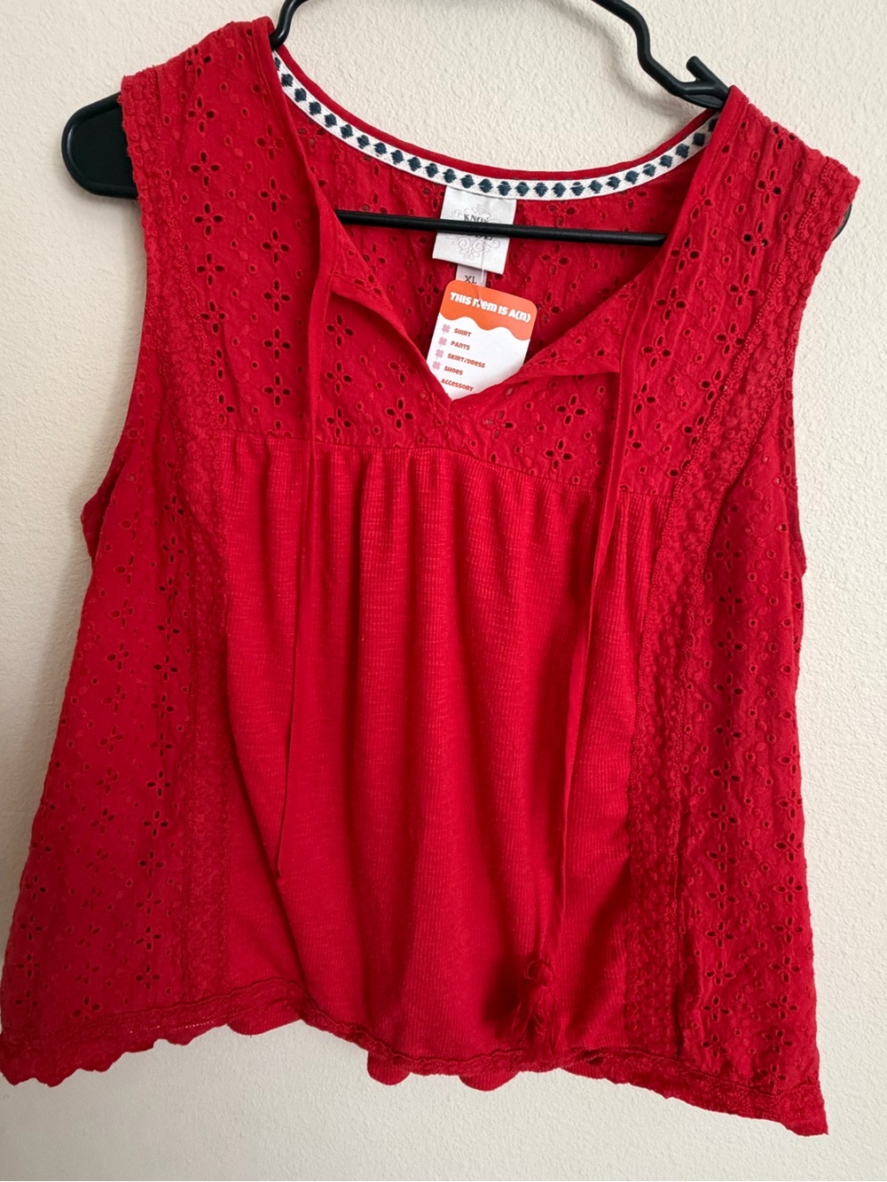 Knox Rose Red Eyelet Sleeveless Women's Top